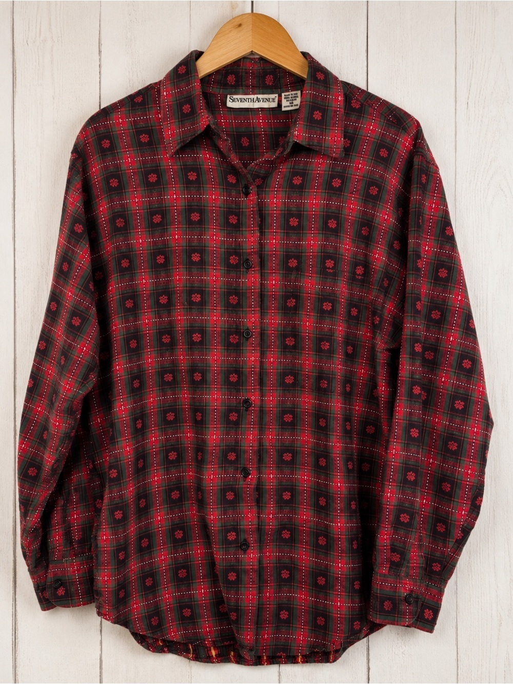 Vintage Seventh Avenue Holiday Plaid Poinsettia Button Down Shirt 1X